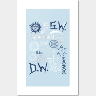 SPN Angel and Demon Sigils (white/blue version) Posters and Art